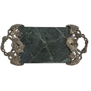 VTG Grapevine Godinger Silver Art Co‎ Green Marble Cheese Charcuterie Board 18"
